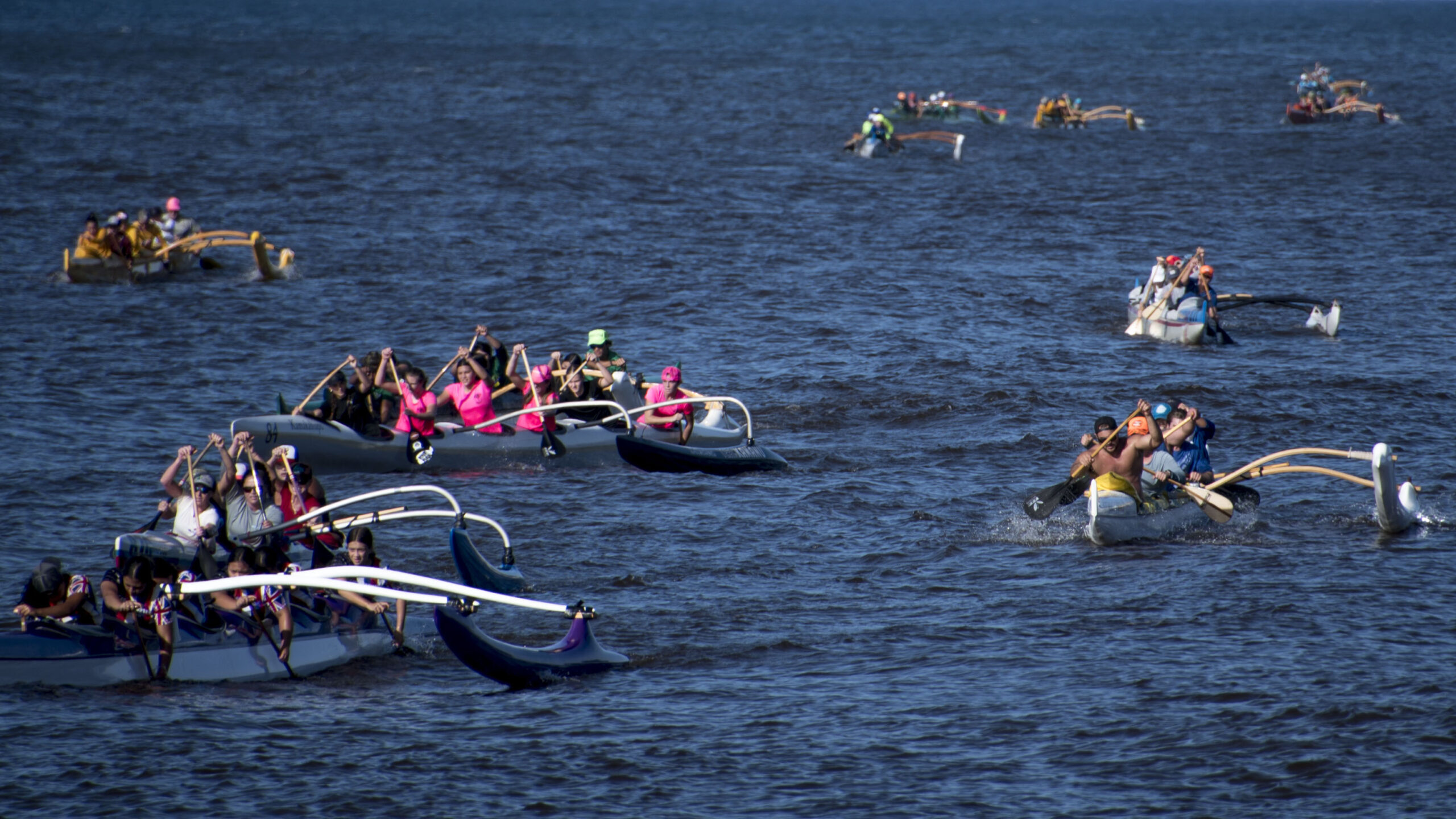 image of outrigger canoes racing